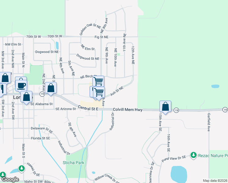 map of restaurants, bars, coffee shops, grocery stores, and more near 1000 Ash Street Northeast in Lonsdale