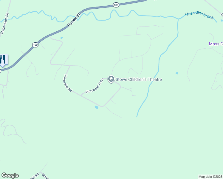 map of restaurants, bars, coffee shops, grocery stores, and more near 595 Worcester Loop in Stowe