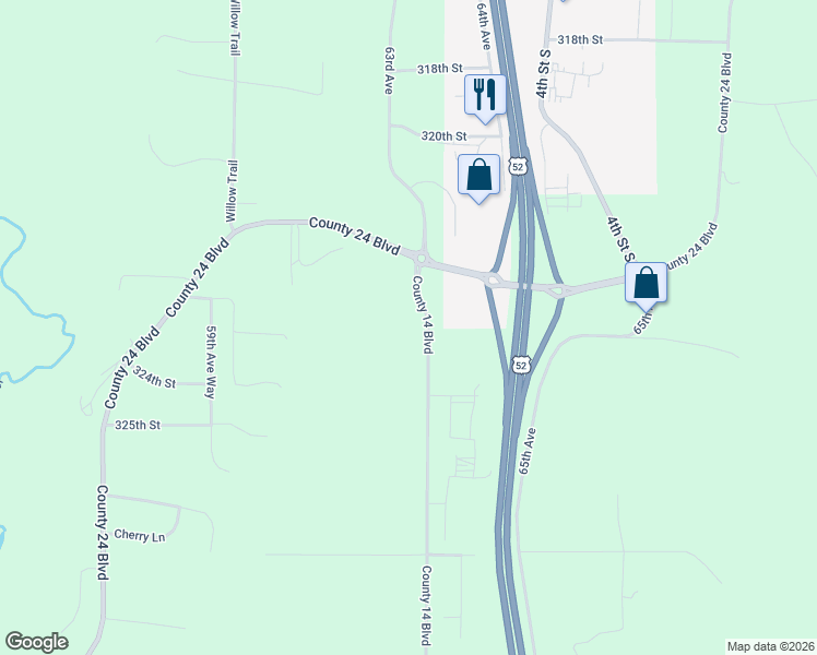 map of restaurants, bars, coffee shops, grocery stores, and more near 32277 64th Avenue Way in Cannon Falls