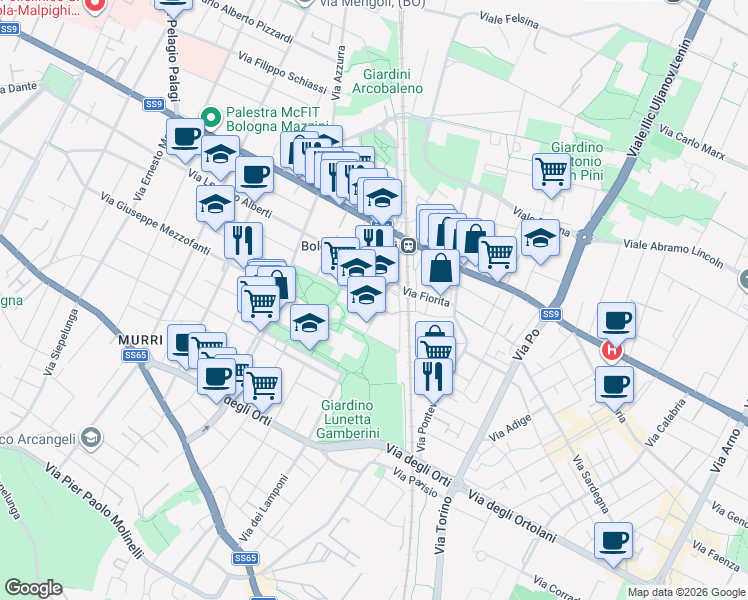 map of restaurants, bars, coffee shops, grocery stores, and more near 26 Via Pelizza da Volpedo in Bologna