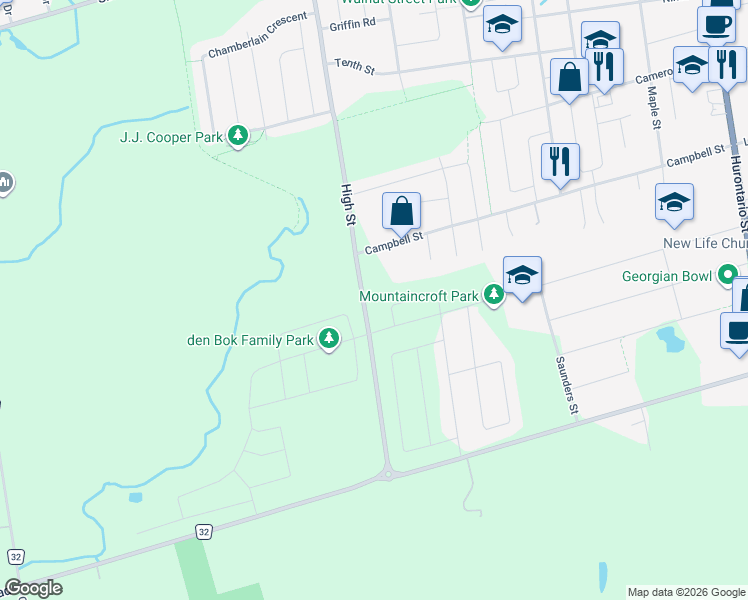 map of restaurants, bars, coffee shops, grocery stores, and more near 39 Gilpin Crescent in Collingwood