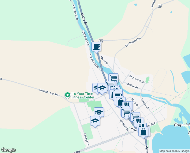 map of restaurants, bars, coffee shops, grocery stores, and more near 498 Metcalf Street in Tweed