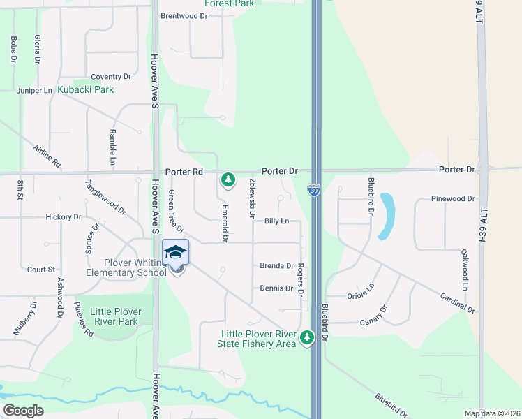 map of restaurants, bars, coffee shops, grocery stores, and more near 1600 Billy Lane in Plover