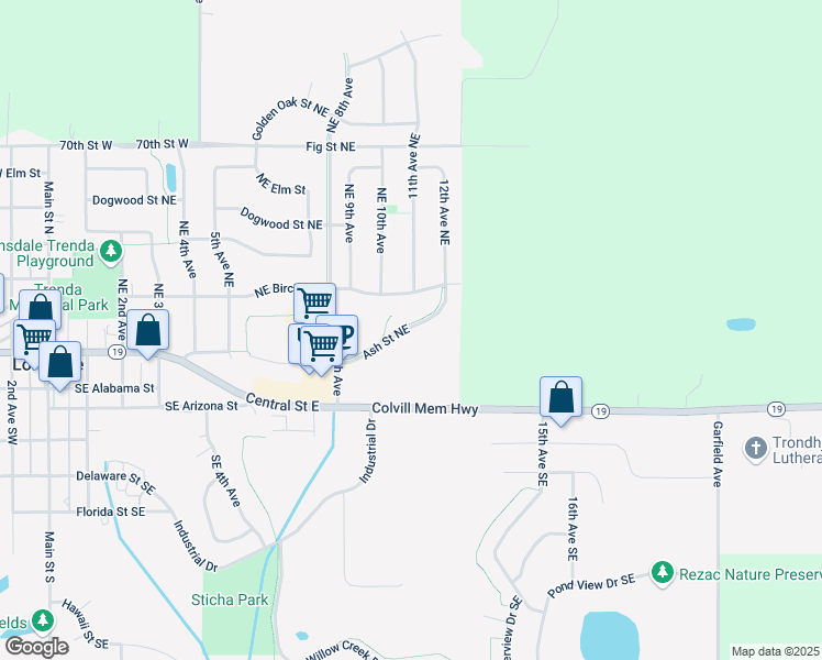 map of restaurants, bars, coffee shops, grocery stores, and more near 1121 Ash Street Northeast in Lonsdale