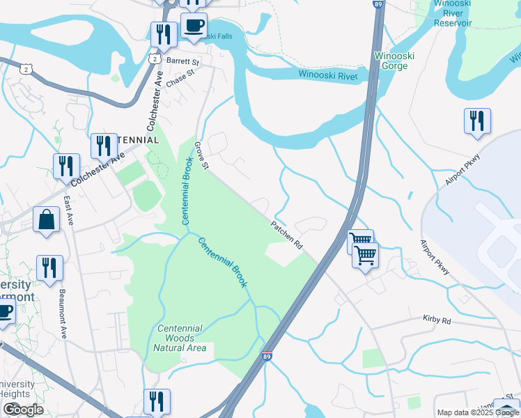 map of restaurants, bars, coffee shops, grocery stores, and more near 284 Grove Street in Burlington
