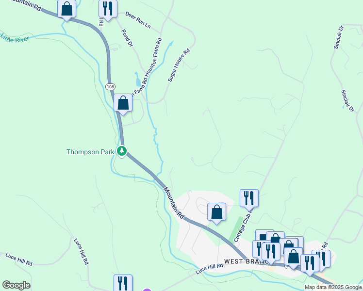 map of restaurants, bars, coffee shops, grocery stores, and more near 361 Grey Birch Road in Stowe
