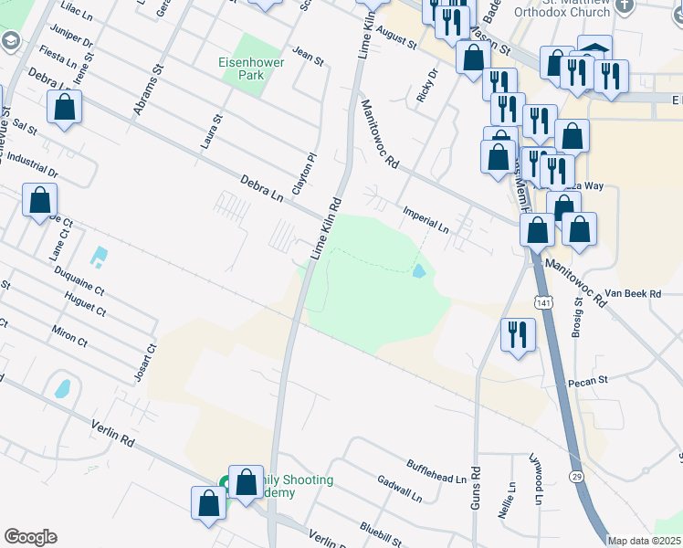 map of restaurants, bars, coffee shops, grocery stores, and more near 1315 Lime Kiln Road in Green Bay