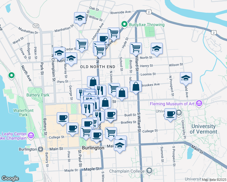 map of restaurants, bars, coffee shops, grocery stores, and more near 4 Hickok Place in Burlington