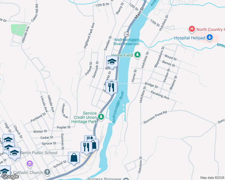 map of restaurants, bars, coffee shops, grocery stores, and more near 1325 Main Street in Berlin