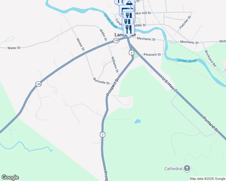 map of restaurants, bars, coffee shops, grocery stores, and more near 56 Prospect Street in Lancaster