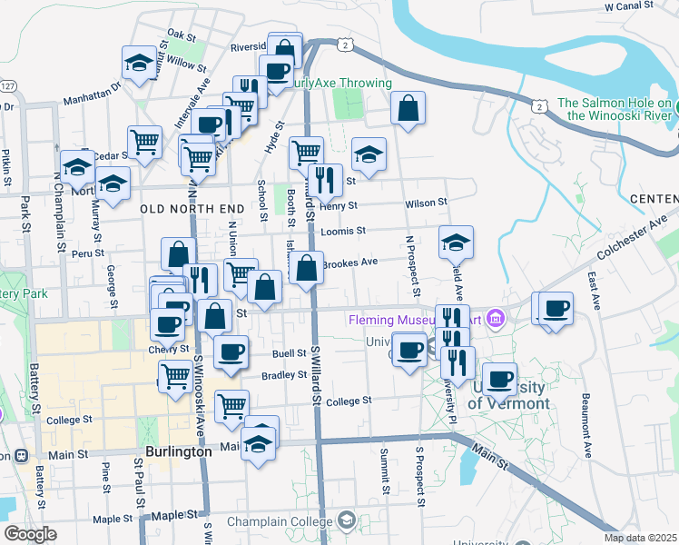 map of restaurants, bars, coffee shops, grocery stores, and more near 32 Brookes Avenue in Burlington