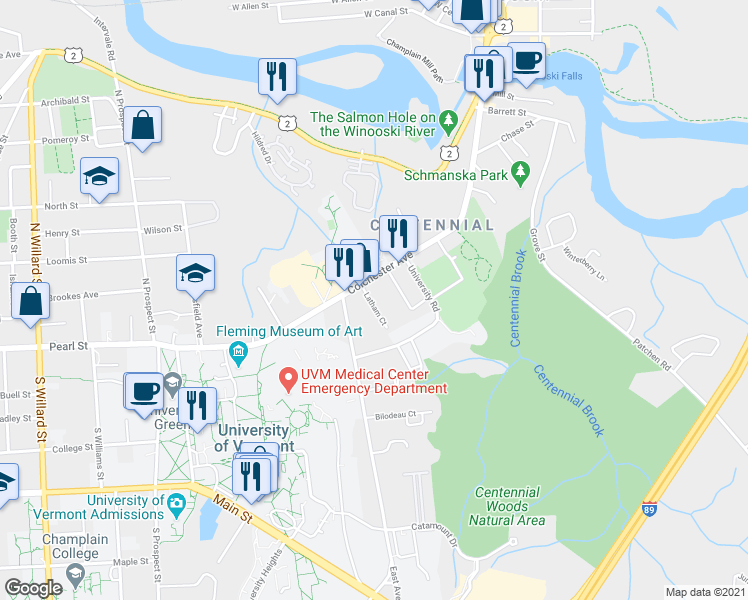 map of restaurants, bars, coffee shops, grocery stores, and more near 243 Colchester Avenue in Burlington