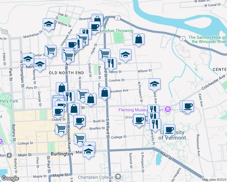 map of restaurants, bars, coffee shops, grocery stores, and more near 32 Brookes Avenue in Burlington