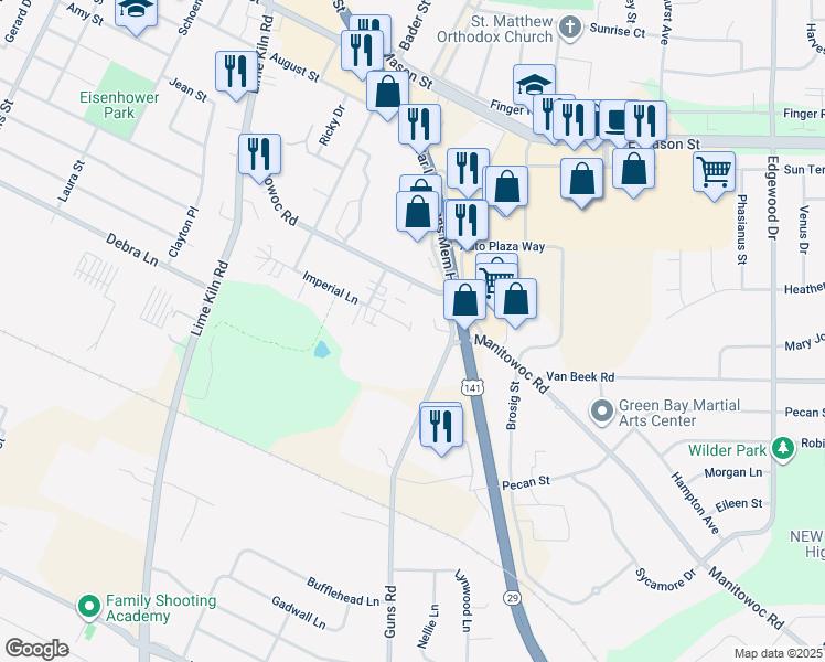 map of restaurants, bars, coffee shops, grocery stores, and more near 2800 Humboldt Road in Green Bay