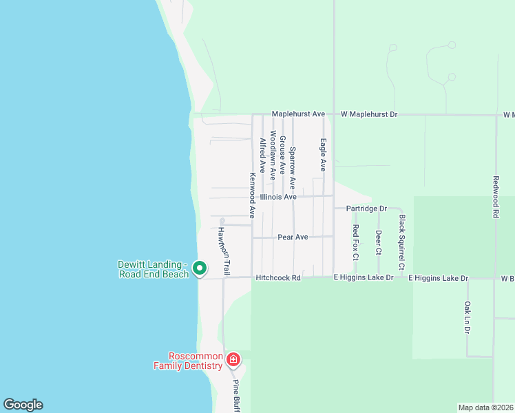 map of restaurants, bars, coffee shops, grocery stores, and more near 400-406 Illinois Ave in Roscommon