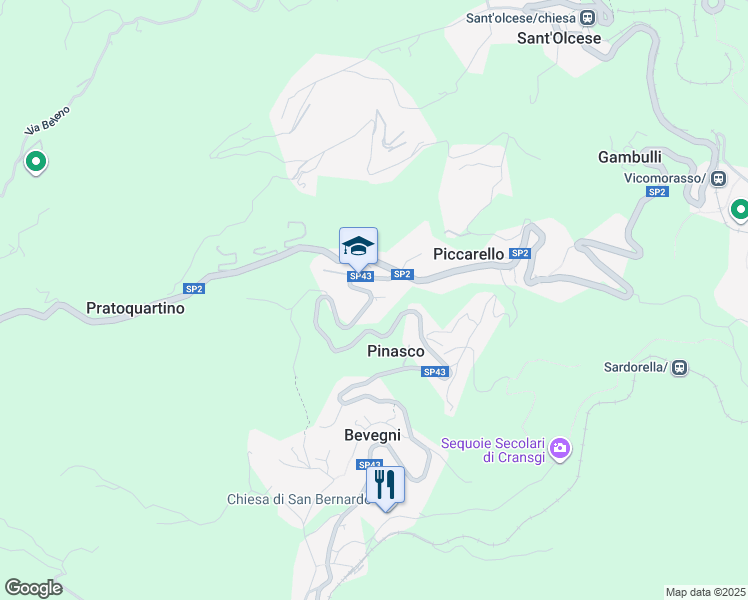 map of restaurants, bars, coffee shops, grocery stores, and more near 14 Via XXV Aprile in Piccarello