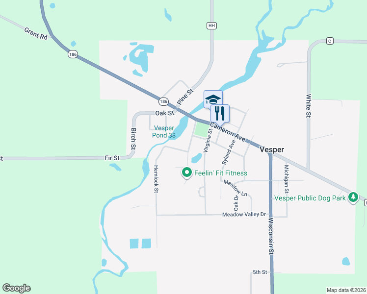 map of restaurants, bars, coffee shops, grocery stores, and more near 5060 Wallis Avenue in Vesper