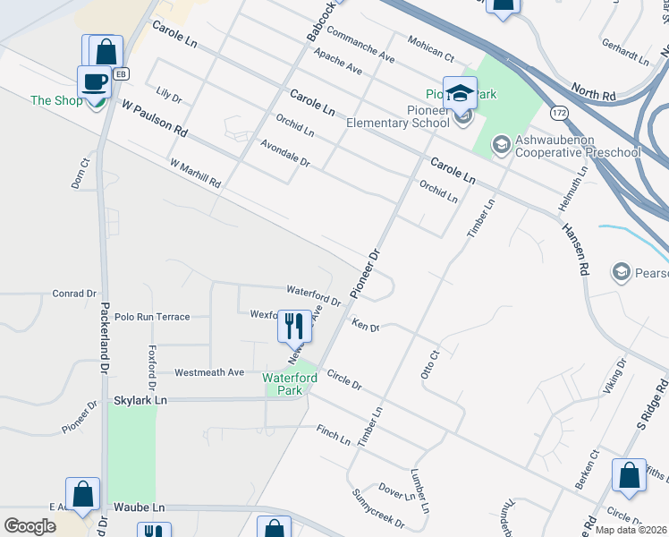 map of restaurants, bars, coffee shops, grocery stores, and more near 2781 Newcastle Court in Green Bay