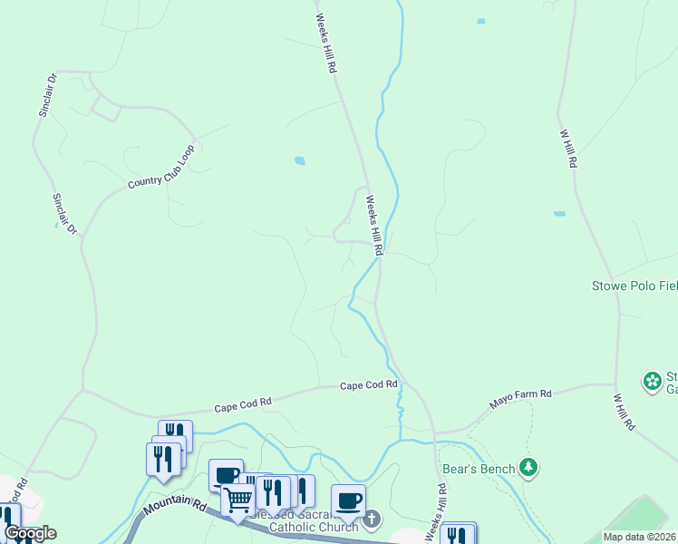 map of restaurants, bars, coffee shops, grocery stores, and more near 59 Alpine Meadows in Stowe