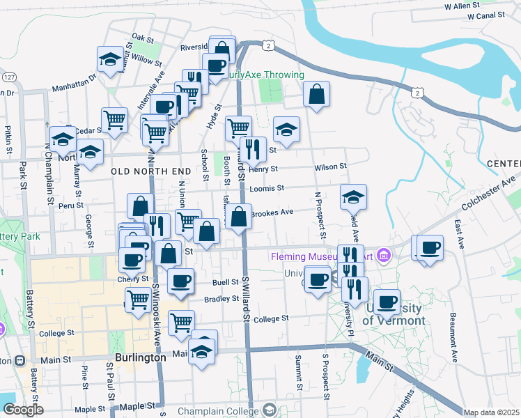map of restaurants, bars, coffee shops, grocery stores, and more near 32 Brookes Avenue in Burlington