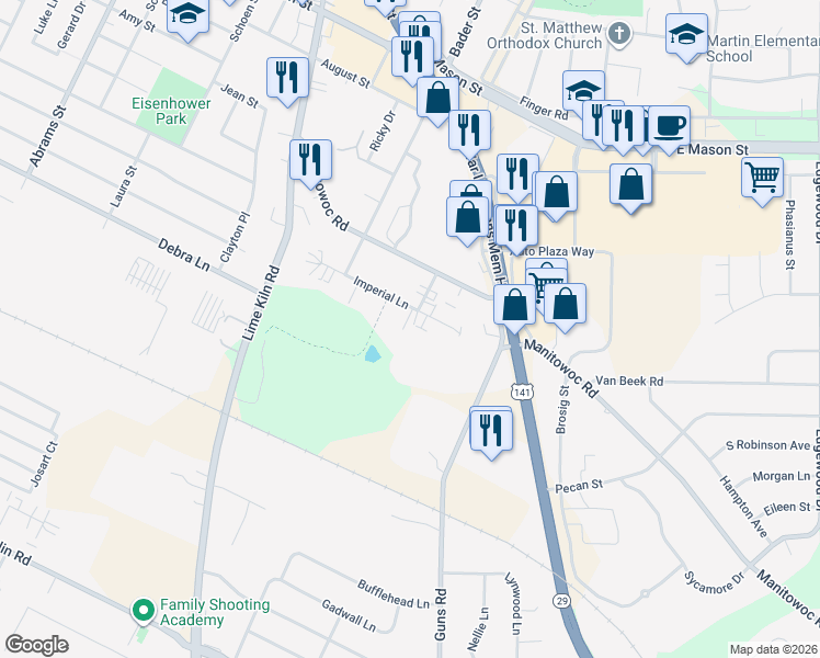 map of restaurants, bars, coffee shops, grocery stores, and more near 2236 Imperial Lane in Green Bay