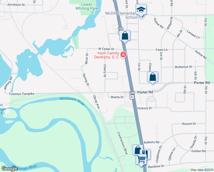 map of restaurants, bars, coffee shops, grocery stores, and more near 3210 Cherry Street in Stevens Point