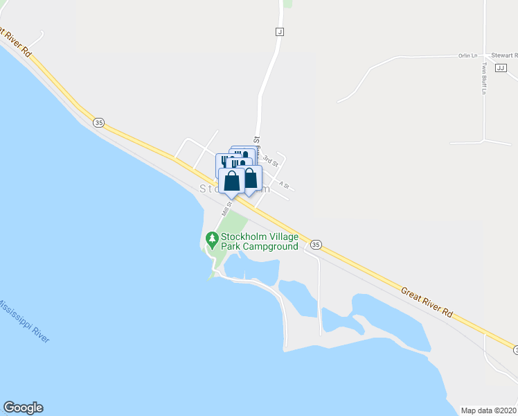 map of restaurants, bars, coffee shops, grocery stores, and more near W12084 Wisconsin 35 in Stockholm