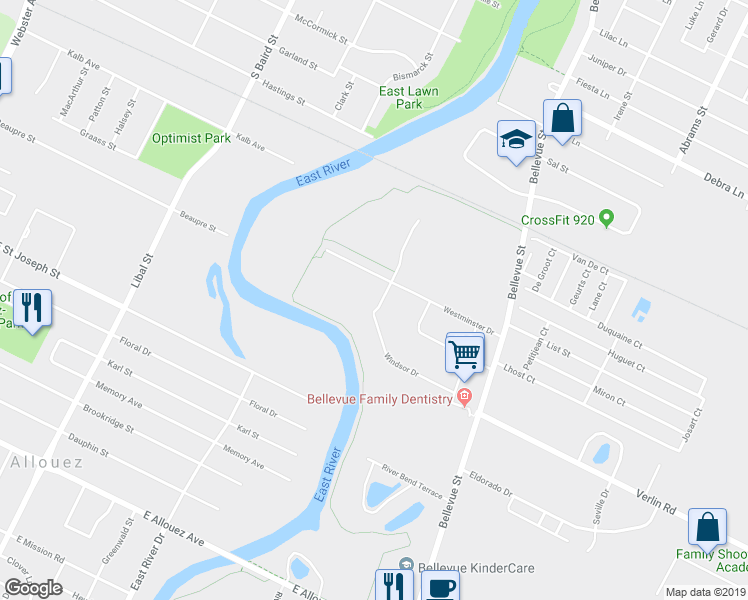 map of restaurants, bars, coffee shops, grocery stores, and more near 1591 Windsor Drive in Green Bay