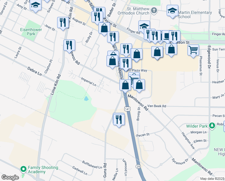 map of restaurants, bars, coffee shops, grocery stores, and more near 2800 Humboldt Road in Green Bay