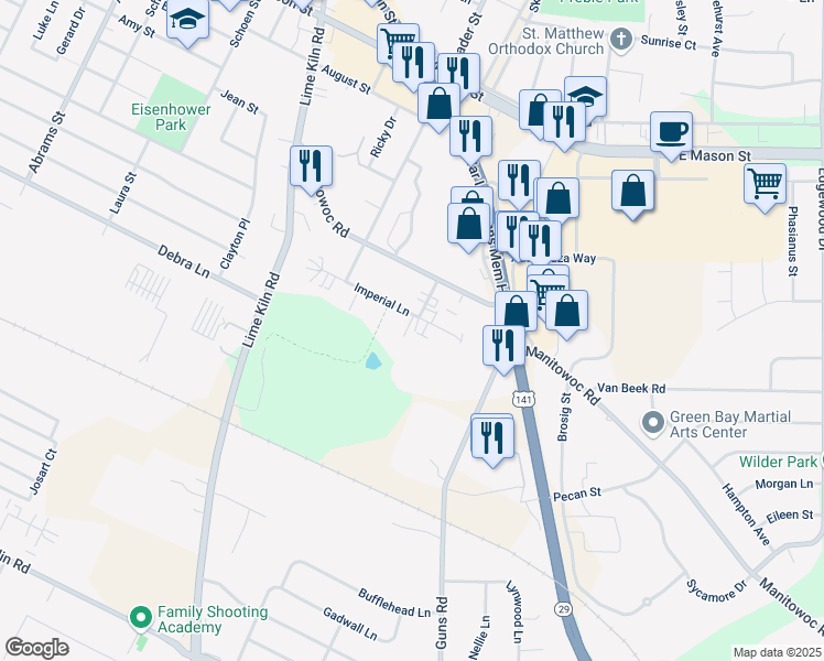 map of restaurants, bars, coffee shops, grocery stores, and more near 2236 Imperial Lane in Green Bay