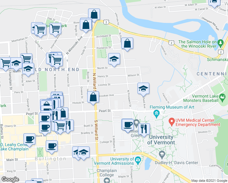map of restaurants, bars, coffee shops, grocery stores, and more near 72 Brookes Avenue in Burlington