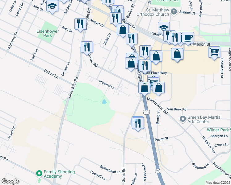 map of restaurants, bars, coffee shops, grocery stores, and more near 2236 Imperial Lane in Green Bay