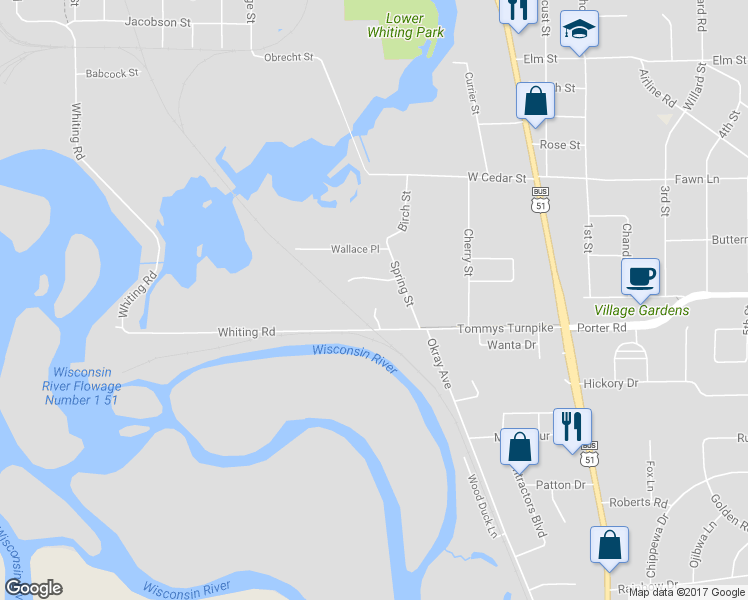 map of restaurants, bars, coffee shops, grocery stores, and more near 110 Mill Road Court in Stevens Point