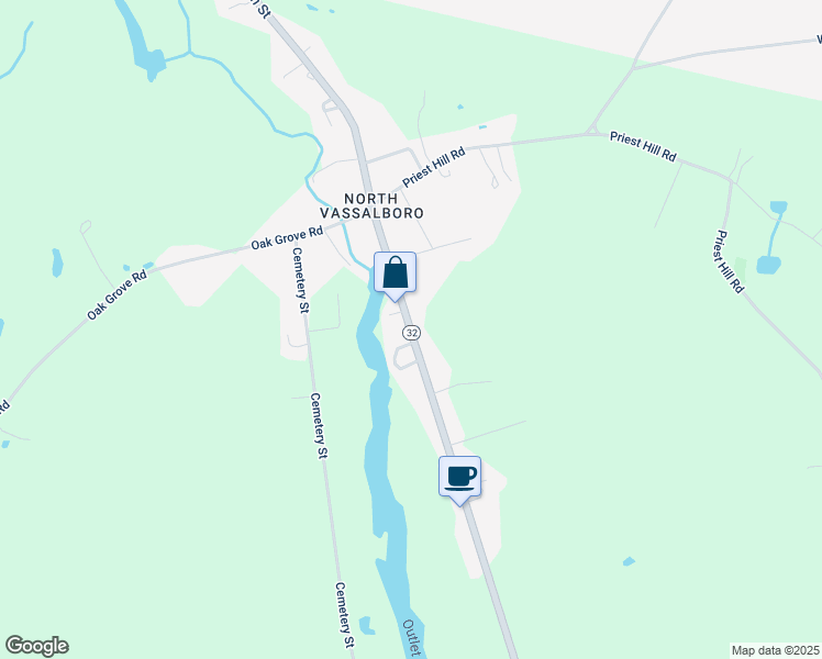 map of restaurants, bars, coffee shops, grocery stores, and more near 869 Main Street in Vassalboro