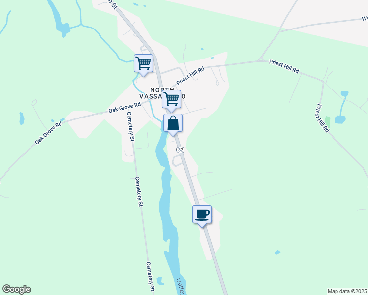 map of restaurants, bars, coffee shops, grocery stores, and more near 869 Main Street in Vassalboro