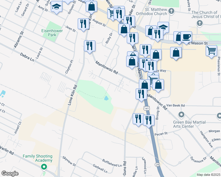 map of restaurants, bars, coffee shops, grocery stores, and more near 2210 Imperial Lane in Green Bay