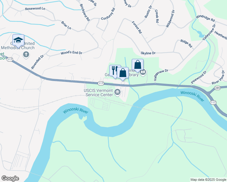 map of restaurants, bars, coffee shops, grocery stores, and more near 38 River Road in Essex