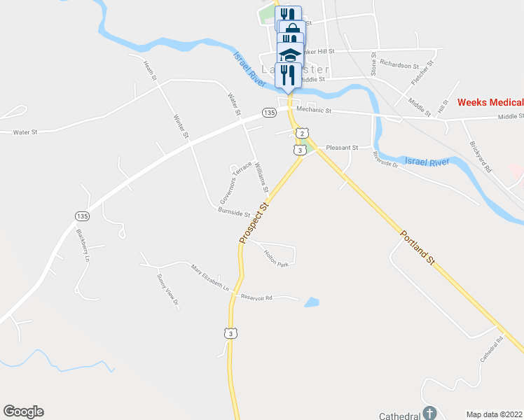 map of restaurants, bars, coffee shops, grocery stores, and more near 56 Prospect Street in Lancaster