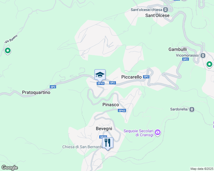map of restaurants, bars, coffee shops, grocery stores, and more near 14 Via XXV Aprile in Piccarello