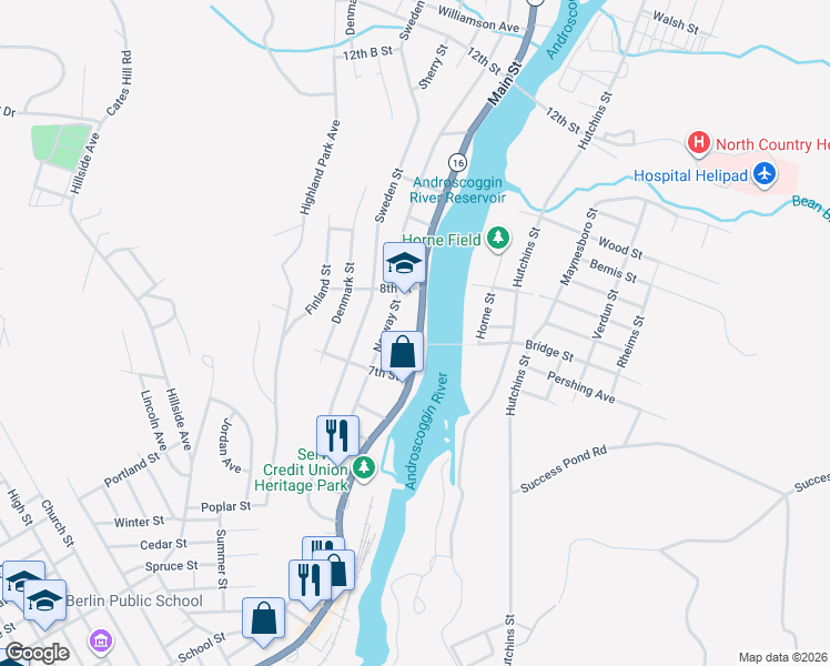 map of restaurants, bars, coffee shops, grocery stores, and more near 1325 Main Street in Berlin