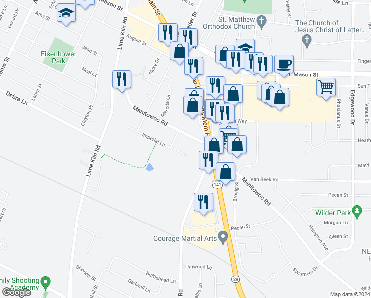 map of restaurants, bars, coffee shops, grocery stores, and more near 2255 Imperial Lane in Green Bay
