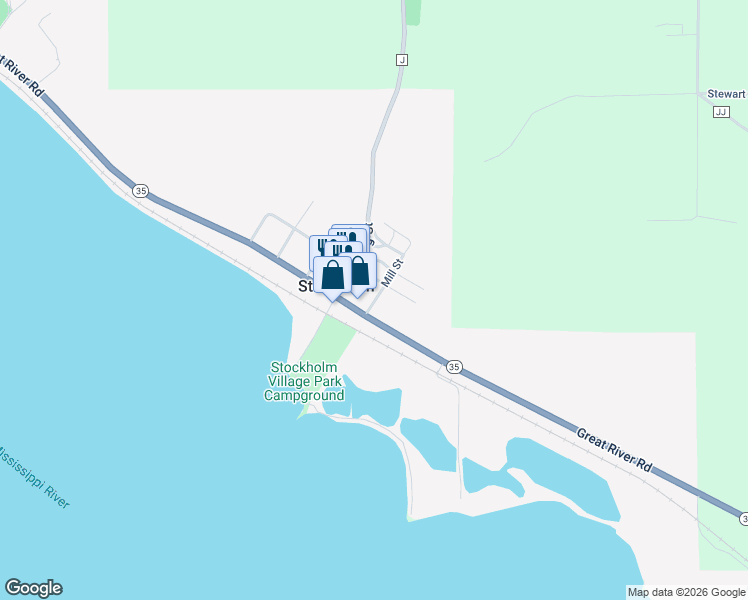 map of restaurants, bars, coffee shops, grocery stores, and more near W12084 Wisconsin 35 in Stockholm