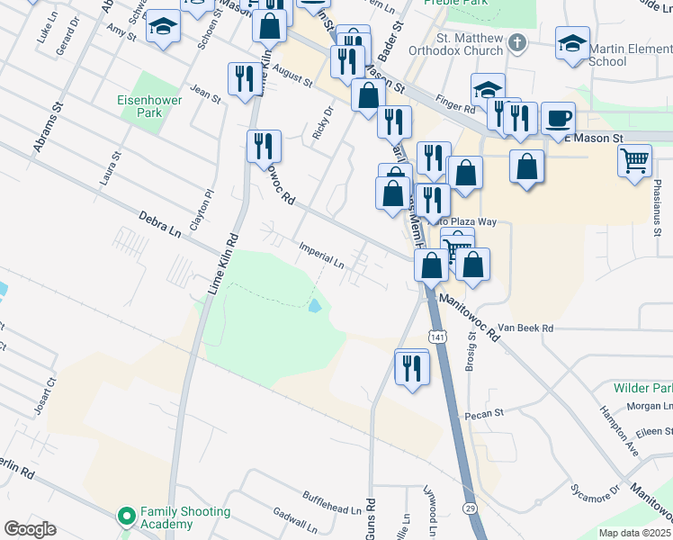 map of restaurants, bars, coffee shops, grocery stores, and more near 2210 Imperial Lane in Green Bay