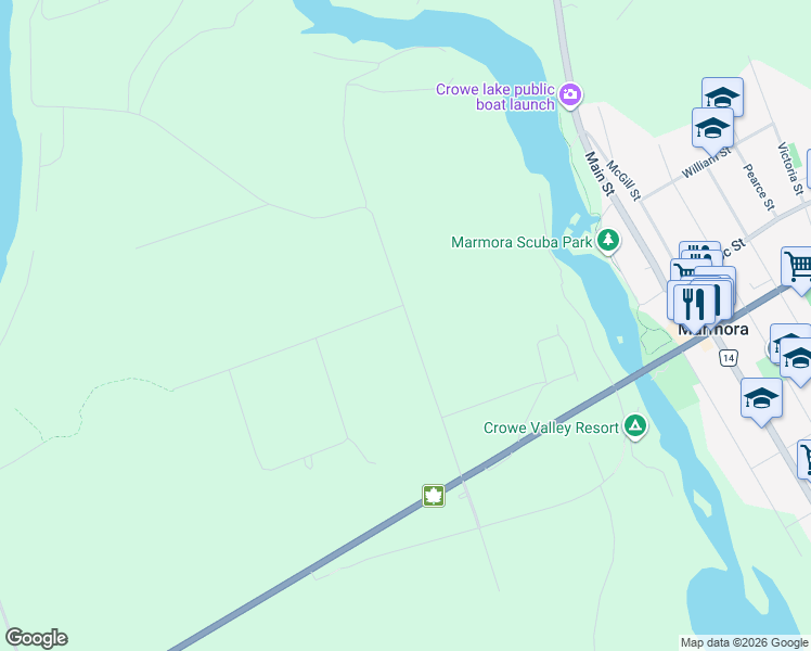 map of restaurants, bars, coffee shops, grocery stores, and more near 107 Marble Point Road in Marmora