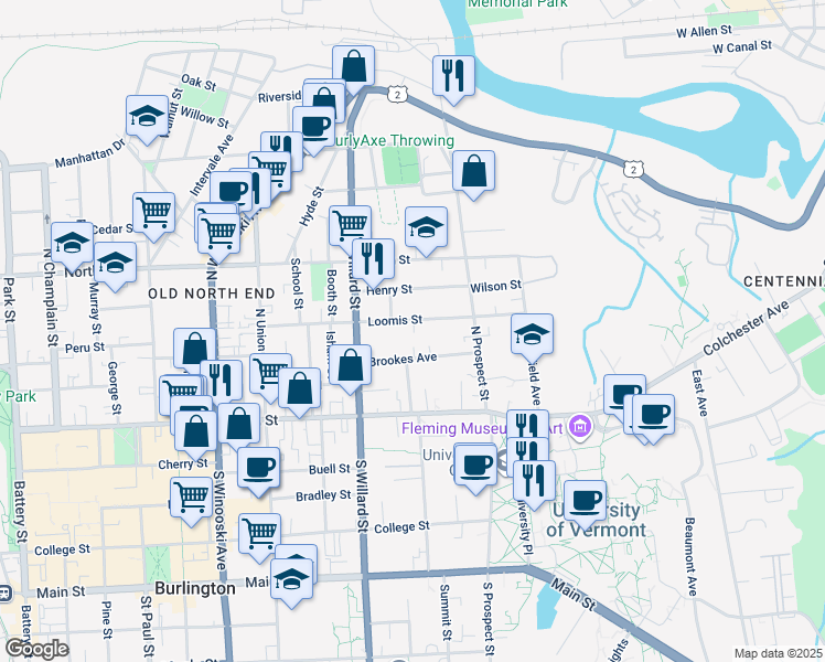 map of restaurants, bars, coffee shops, grocery stores, and more near 72 Brookes Avenue in Burlington