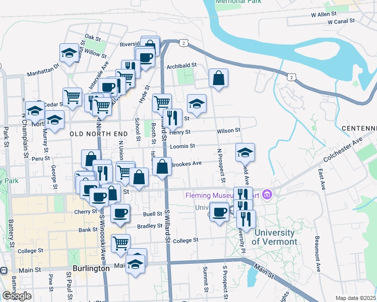 map of restaurants, bars, coffee shops, grocery stores, and more near 32 Brookes Avenue in Burlington