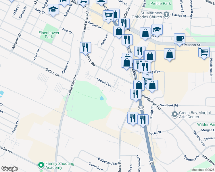 map of restaurants, bars, coffee shops, grocery stores, and more near 2214-2216 Imperial Lane in Green Bay