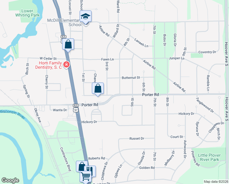 map of restaurants, bars, coffee shops, grocery stores, and more near 2711 Porter Road in Plover