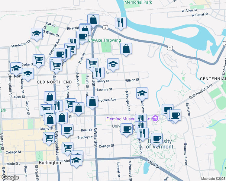 map of restaurants, bars, coffee shops, grocery stores, and more near 72 Brookes Avenue in Burlington
