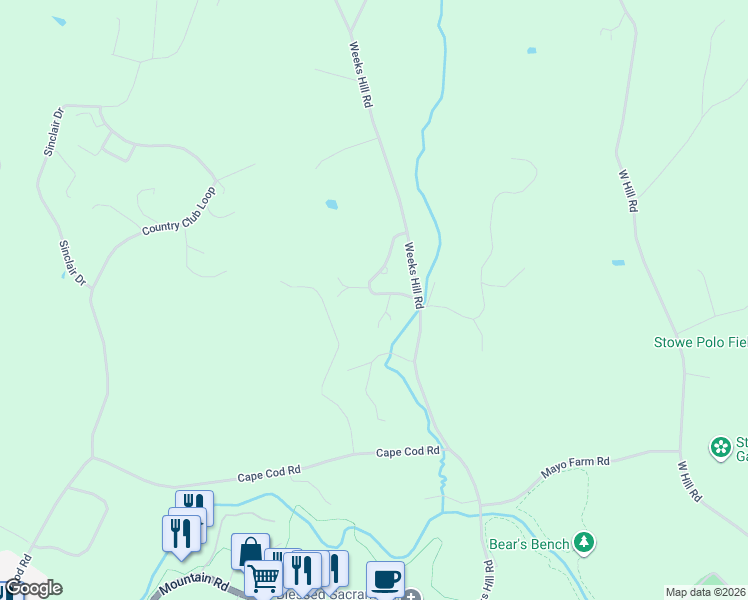 map of restaurants, bars, coffee shops, grocery stores, and more near 59 Alpine Meadows in Stowe